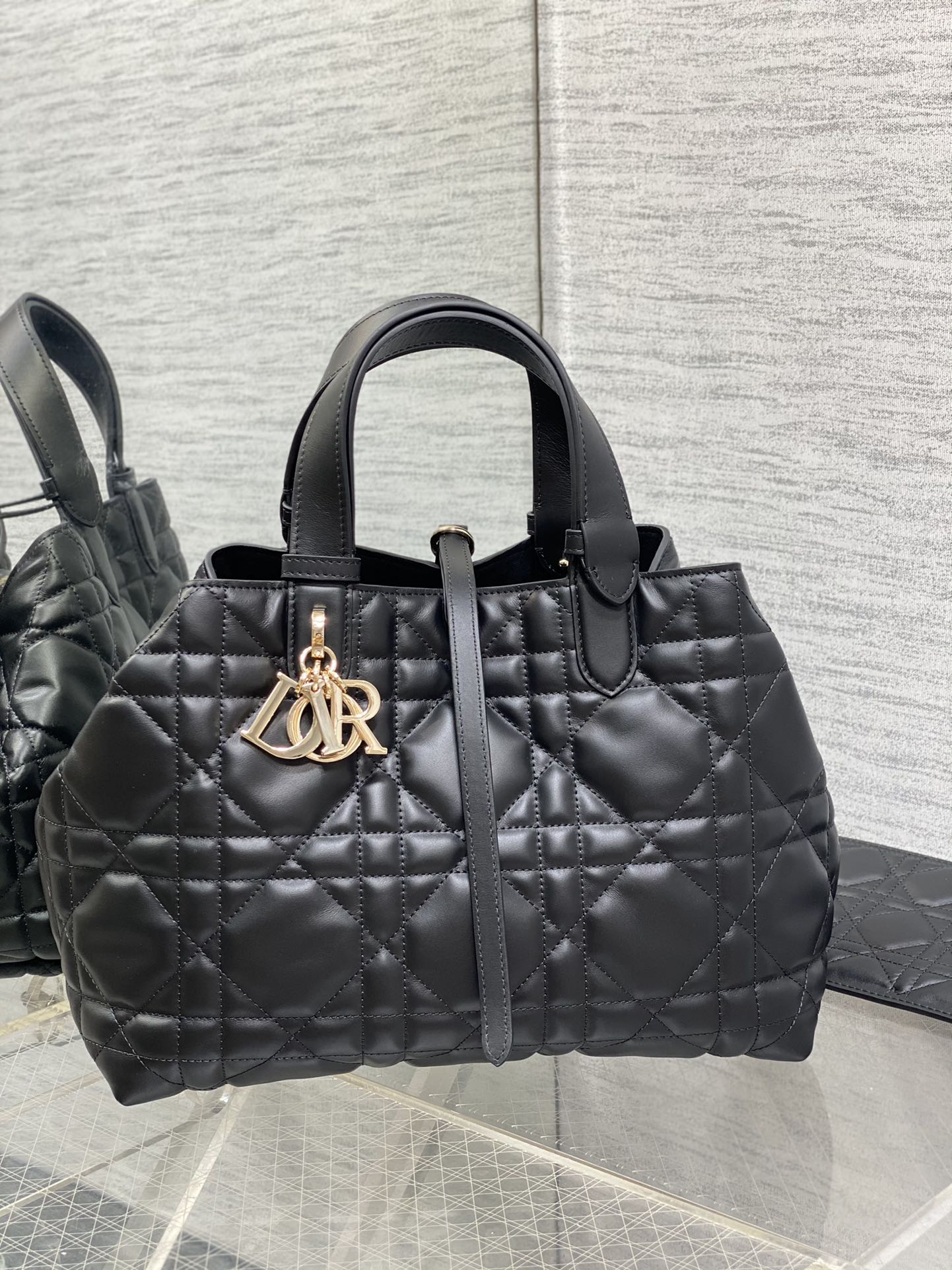 Medium Dior Toujours Bag Black Macrocannage Calfskin